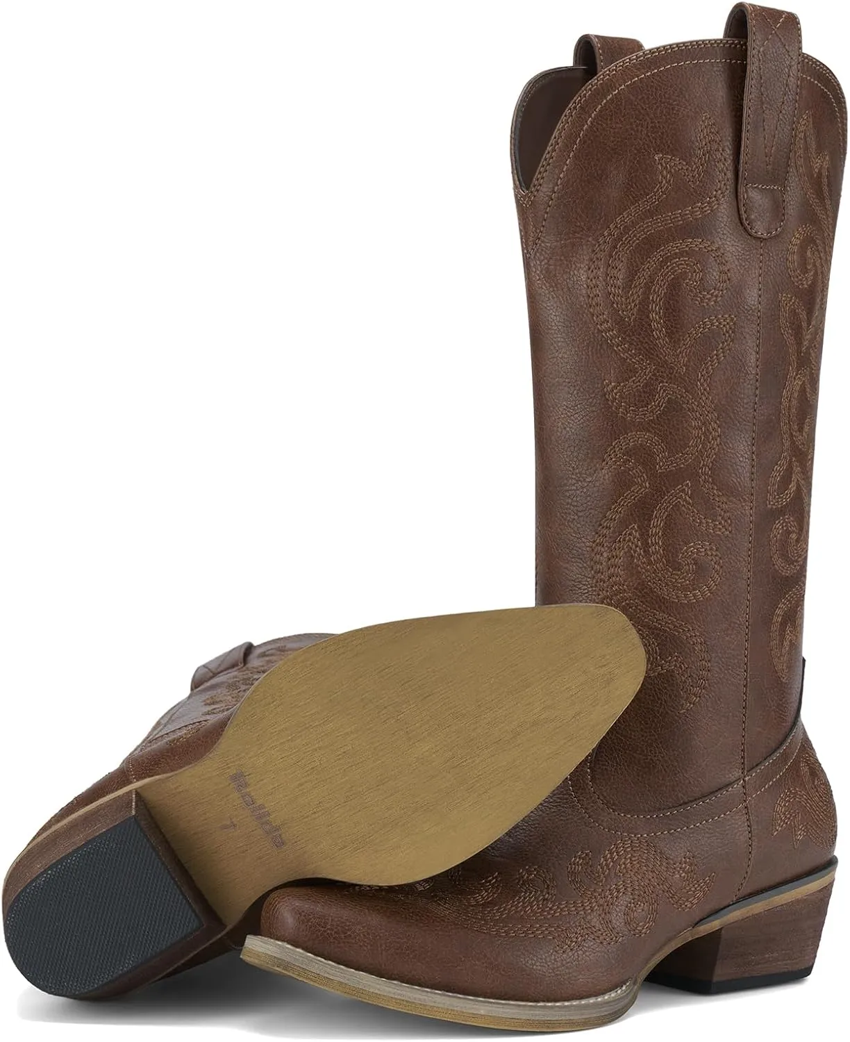 HISEA Rollda Cowboy Boots for Women Western Cowgirl Boots with Chunky Heel Ladies Snip Toe Mid-Calf Boots