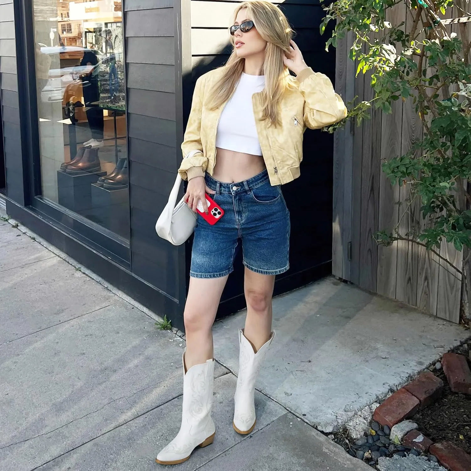 HISEA Rollda Cowboy Boots for Women Western Cowgirl Boots with Chunky Heel Ladies Snip Toe Mid-Calf Boots