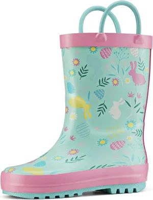 HISEA Rubber Rain Boots for Toddlers and Kids Boys Girls Lightwight Waterproof with Easy-on Handle