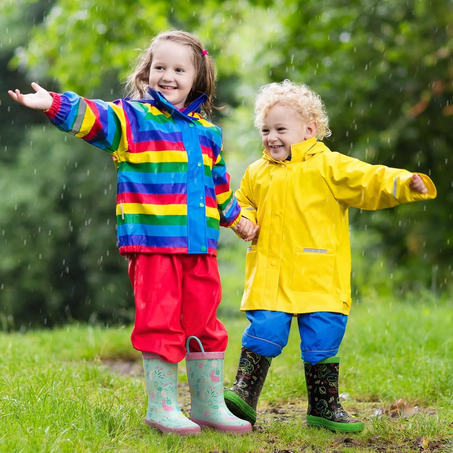 HISEA Rubber Rain Boots for Toddlers and Kids Boys Girls Lightwight Waterproof with Easy-on Handle