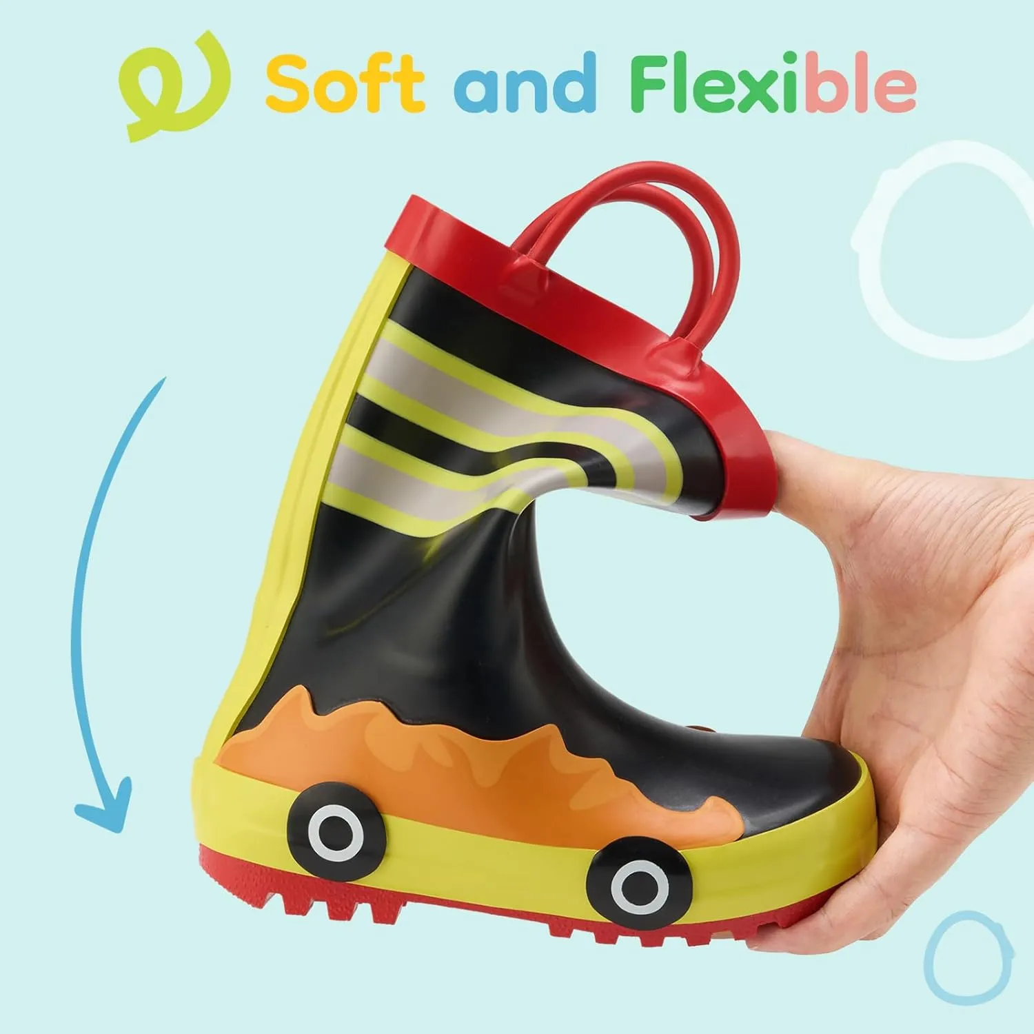 HISEA Rubber Rain Boots for Toddlers and Kids Boys Girls Lightwight Waterproof with Easy-on Handle