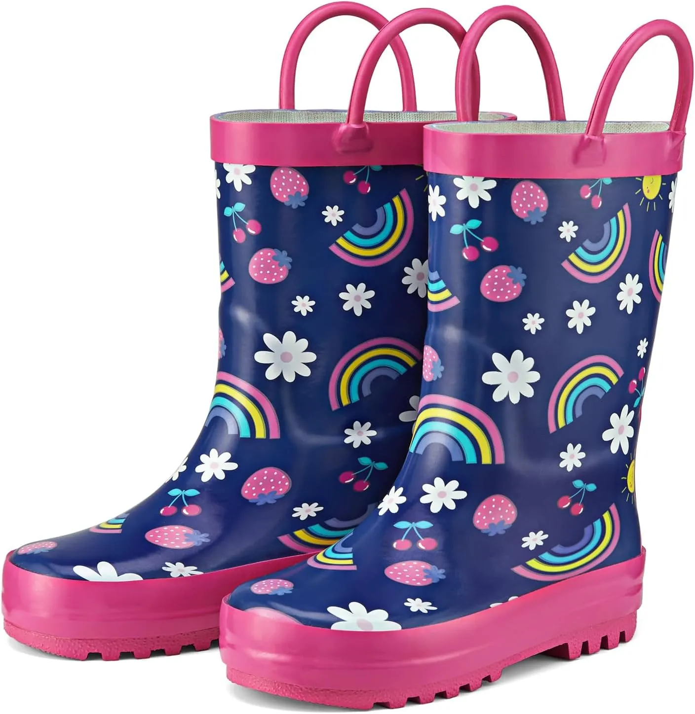 HISEA Rubber Rain Boots for Toddlers and Kids Boys Girls Lightwight Waterproof with Easy-on Handle