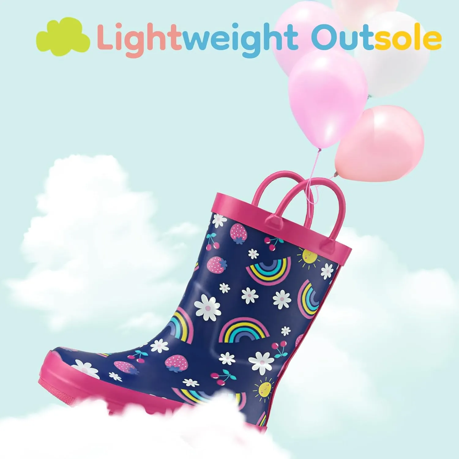 HISEA Rubber Rain Boots for Toddlers and Kids Boys Girls Lightwight Waterproof with Easy-on Handle