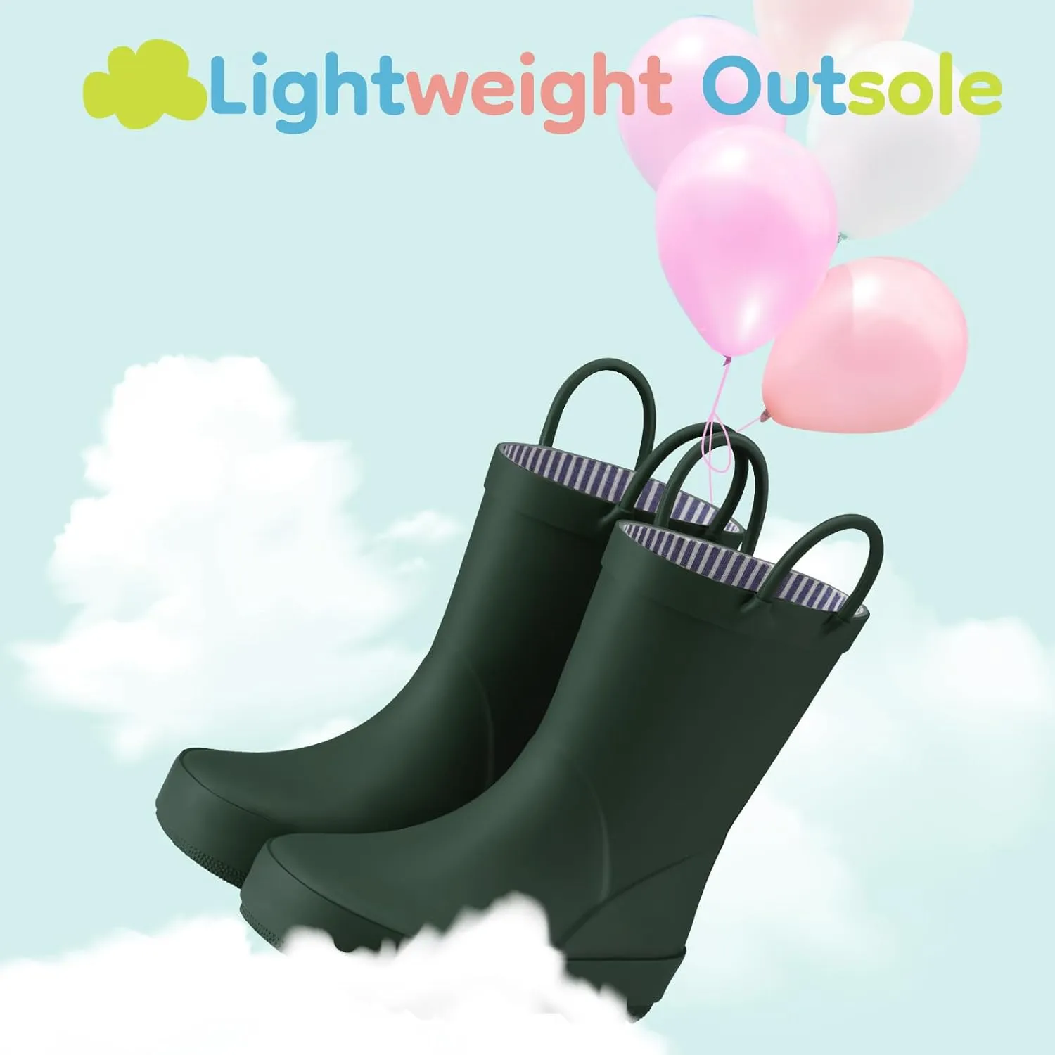 HISEA Rubber Rain Boots for Toddlers and Kids Boys Girls Lightwight Waterproof with Easy-on Handle