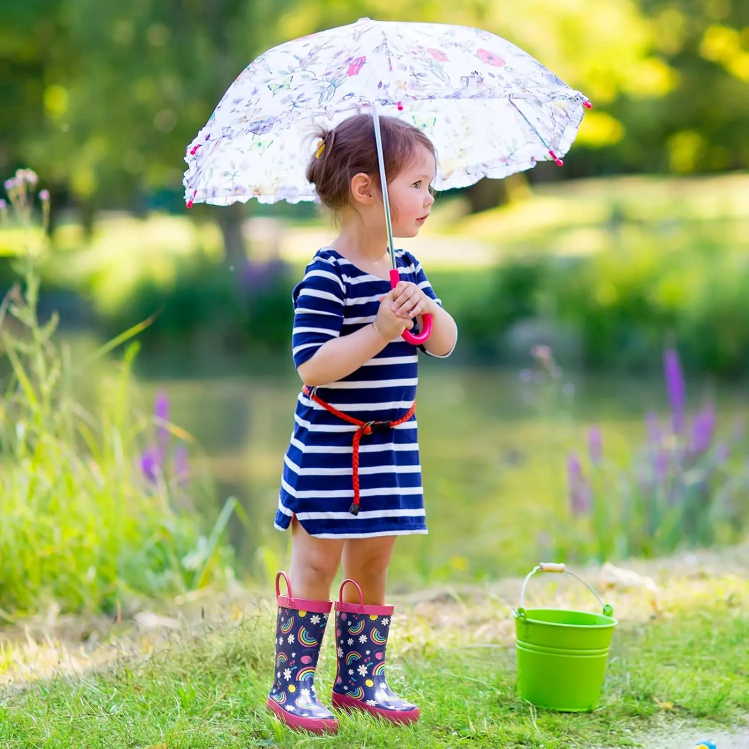 HISEA Rubber Rain Boots for Toddlers and Kids Boys Girls Lightwight Waterproof with Easy-on Handle