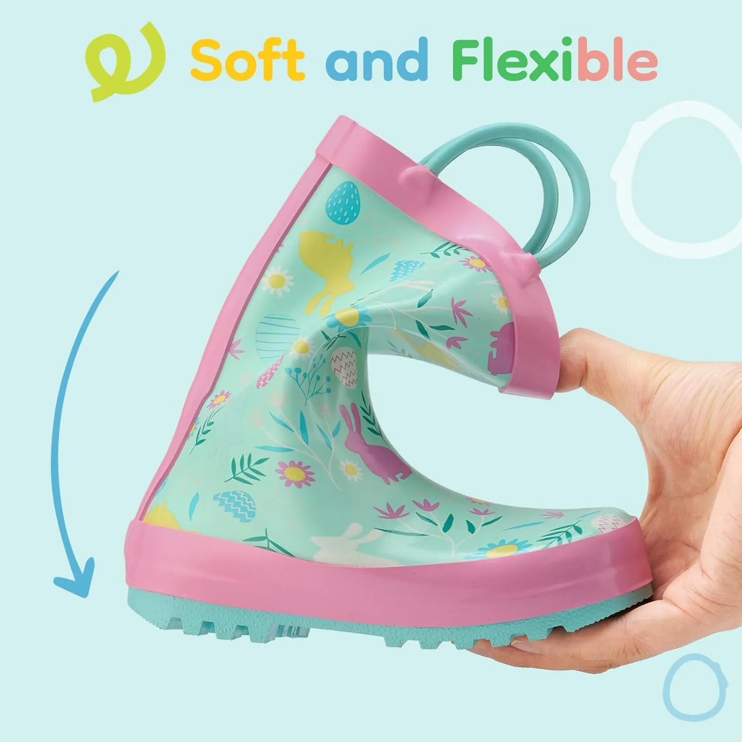 HISEA Rubber Rain Boots for Toddlers and Kids Boys Girls Lightwight Waterproof with Easy-on Handle