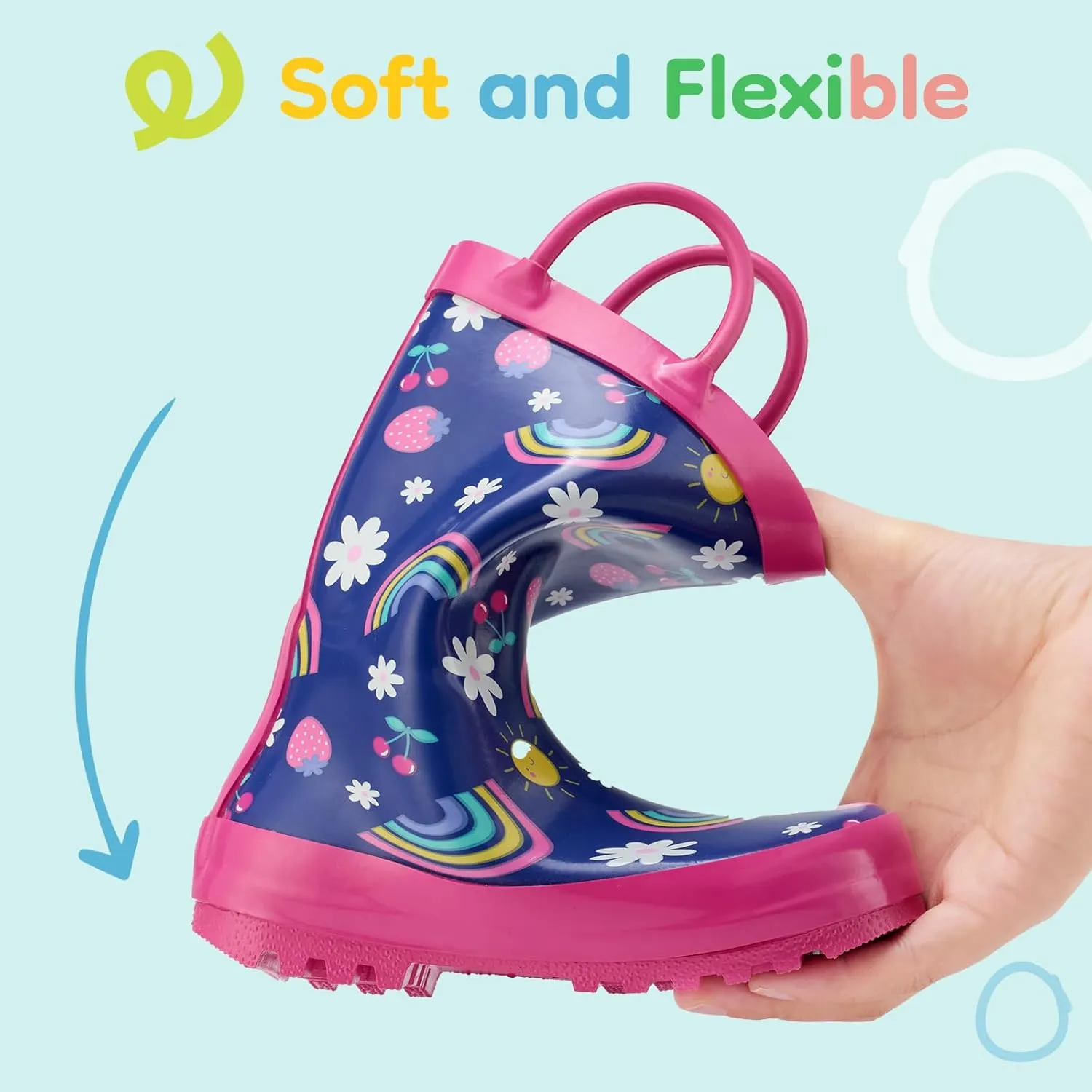 HISEA Rubber Rain Boots for Toddlers and Kids Boys Girls Lightwight Waterproof with Easy-on Handle