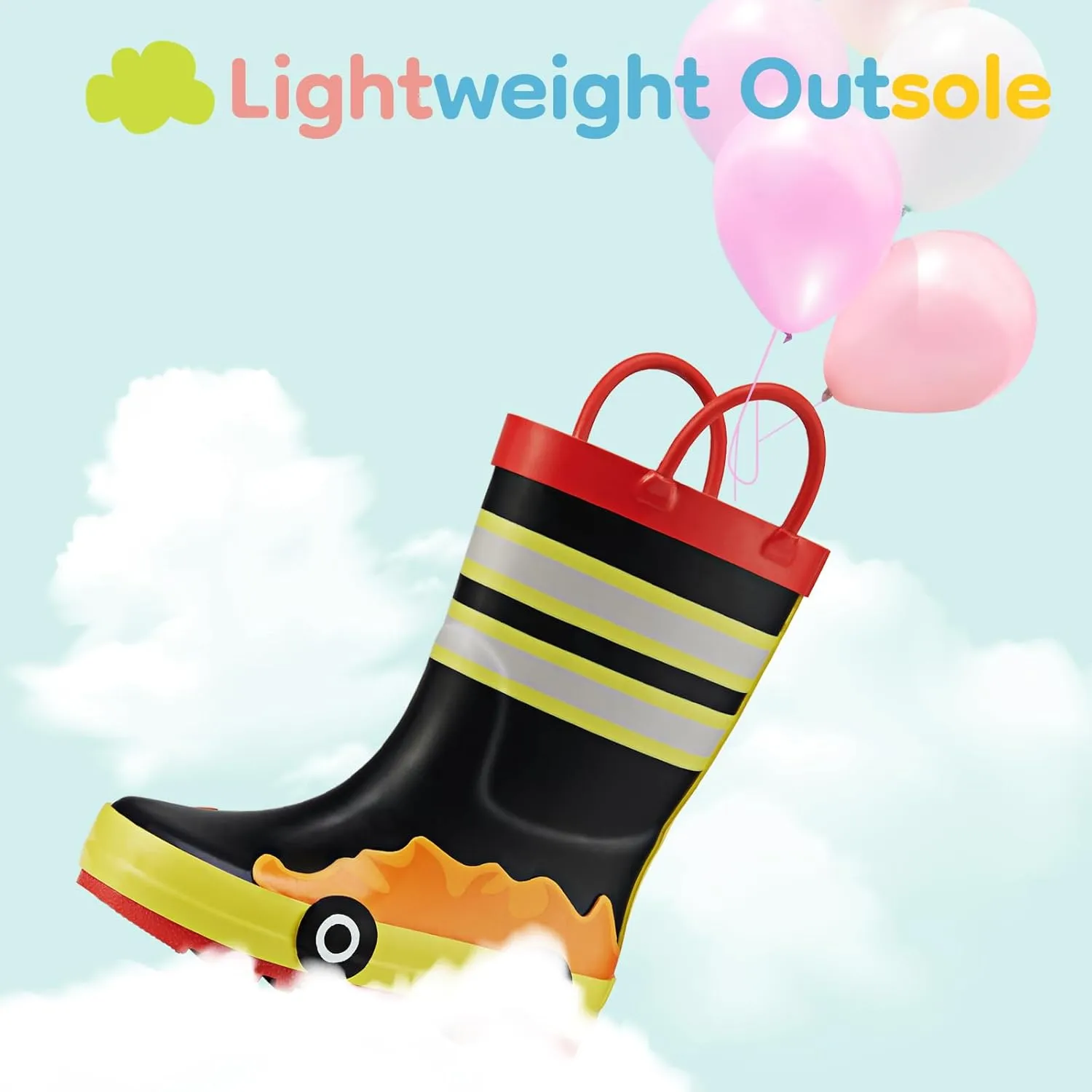 HISEA Rubber Rain Boots for Toddlers and Kids Boys Girls Lightwight Waterproof with Easy-on Handle