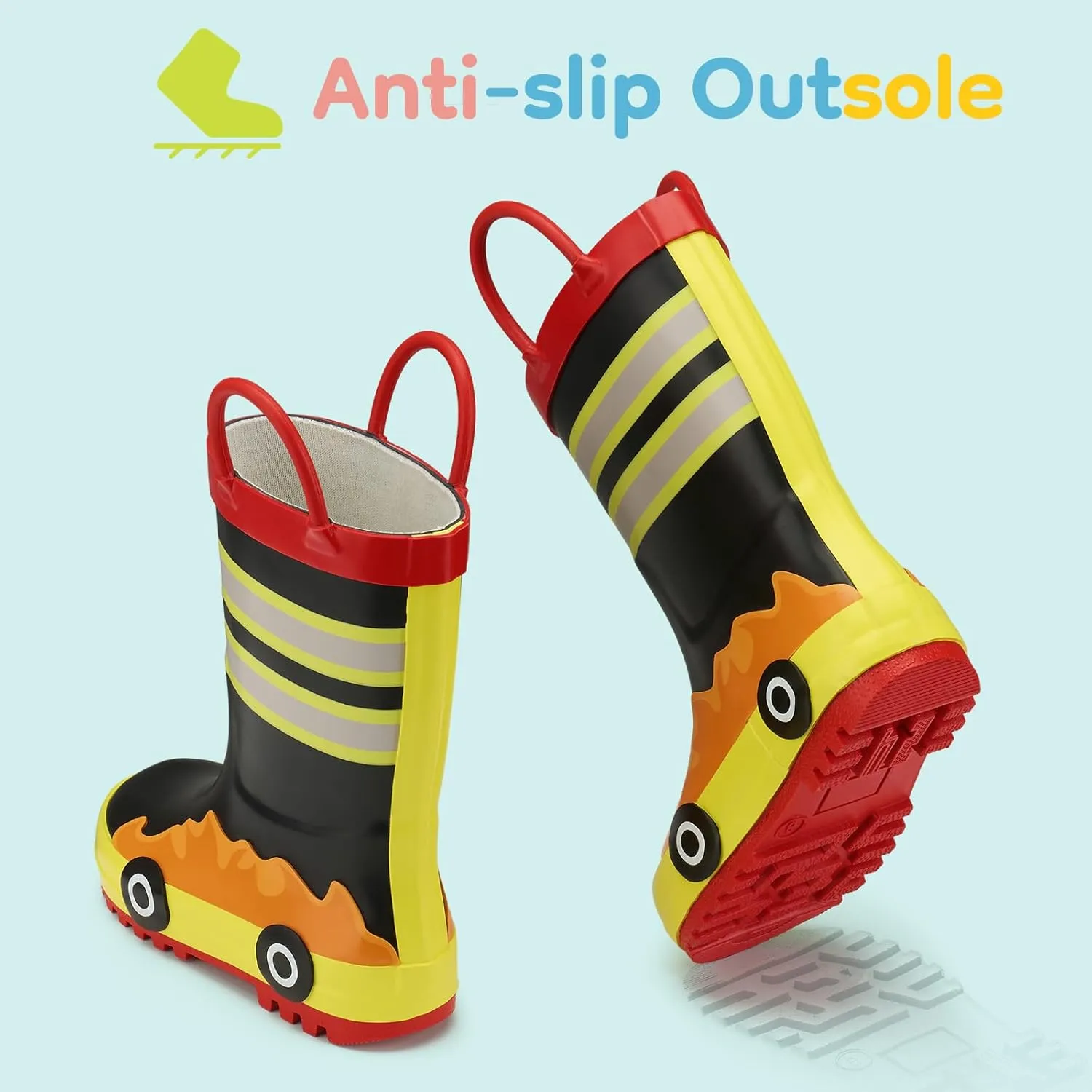 HISEA Rubber Rain Boots for Toddlers and Kids Boys Girls Lightwight Waterproof with Easy-on Handle