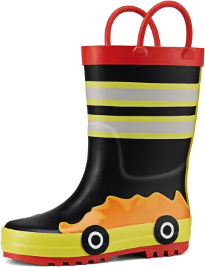 HISEA Rubber Rain Boots for Toddlers and Kids Boys Girls Lightwight Waterproof with Easy-on Handle