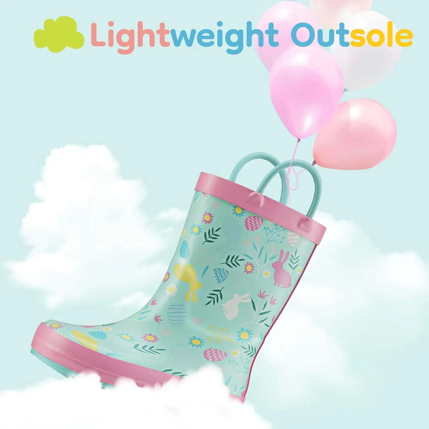 HISEA Rubber Rain Boots for Toddlers and Kids Boys Girls Lightwight Waterproof with Easy-on Handle
