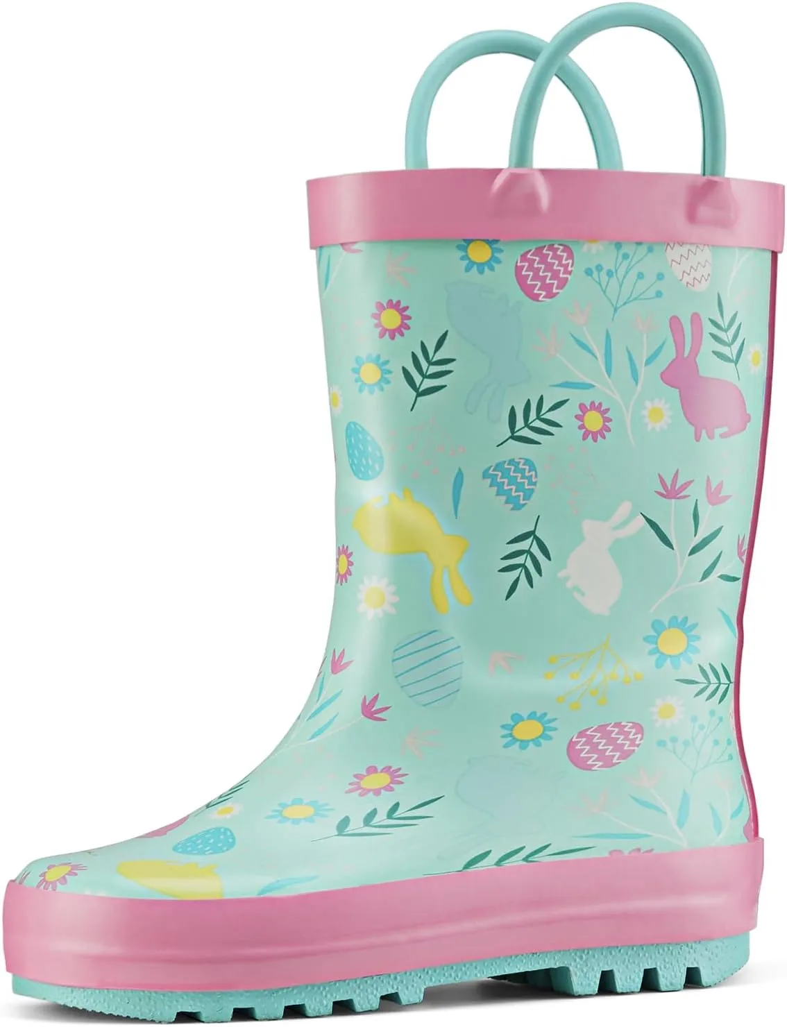 HISEA Rubber Rain Boots for Toddlers and Kids Boys Girls Lightwight Waterproof with Easy-on Handle