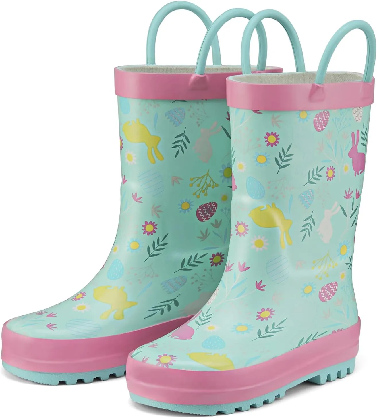 HISEA Rubber Rain Boots for Toddlers and Kids Boys Girls Lightwight Waterproof with Easy-on Handle