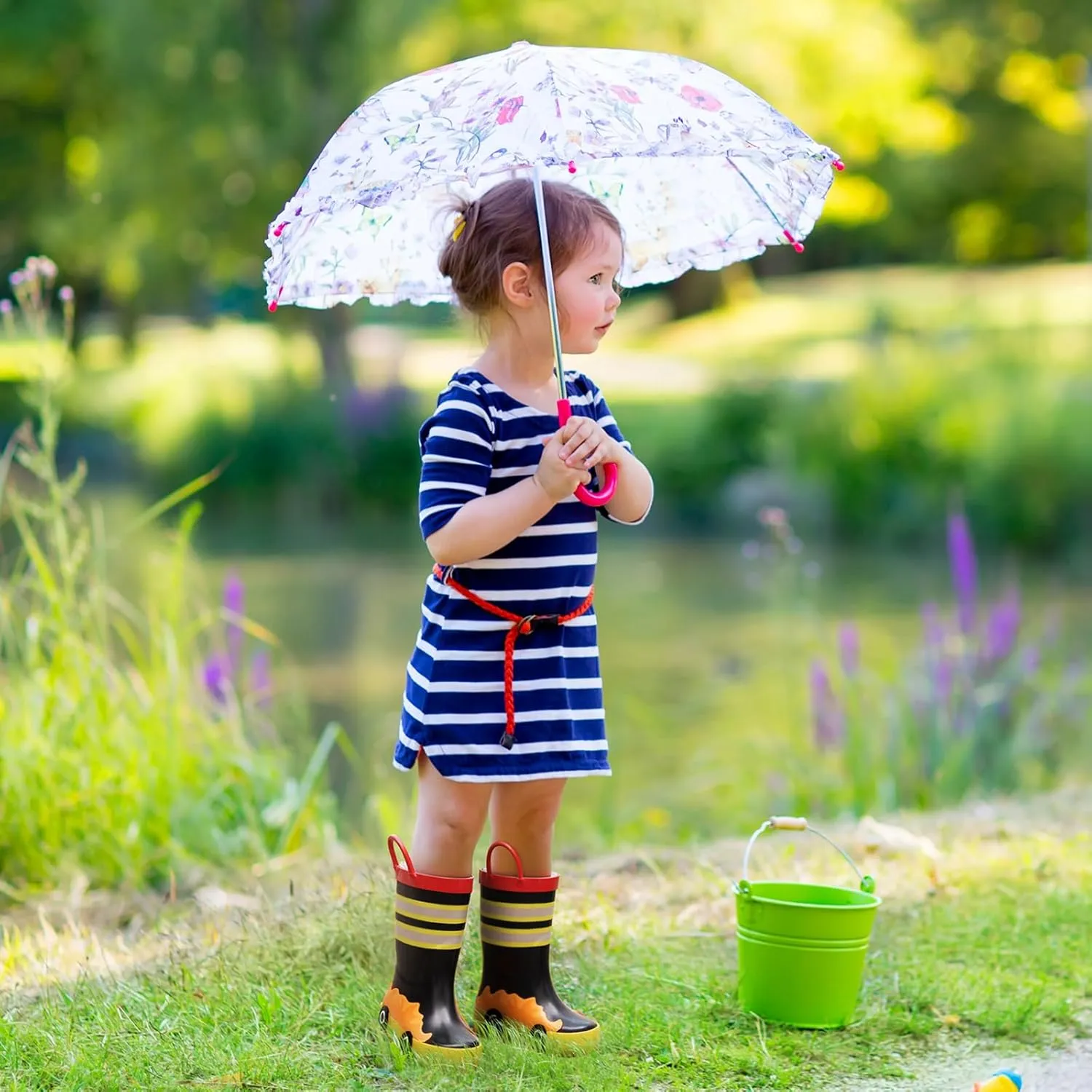 HISEA Rubber Rain Boots for Toddlers and Kids Boys Girls Lightwight Waterproof with Easy-on Handle
