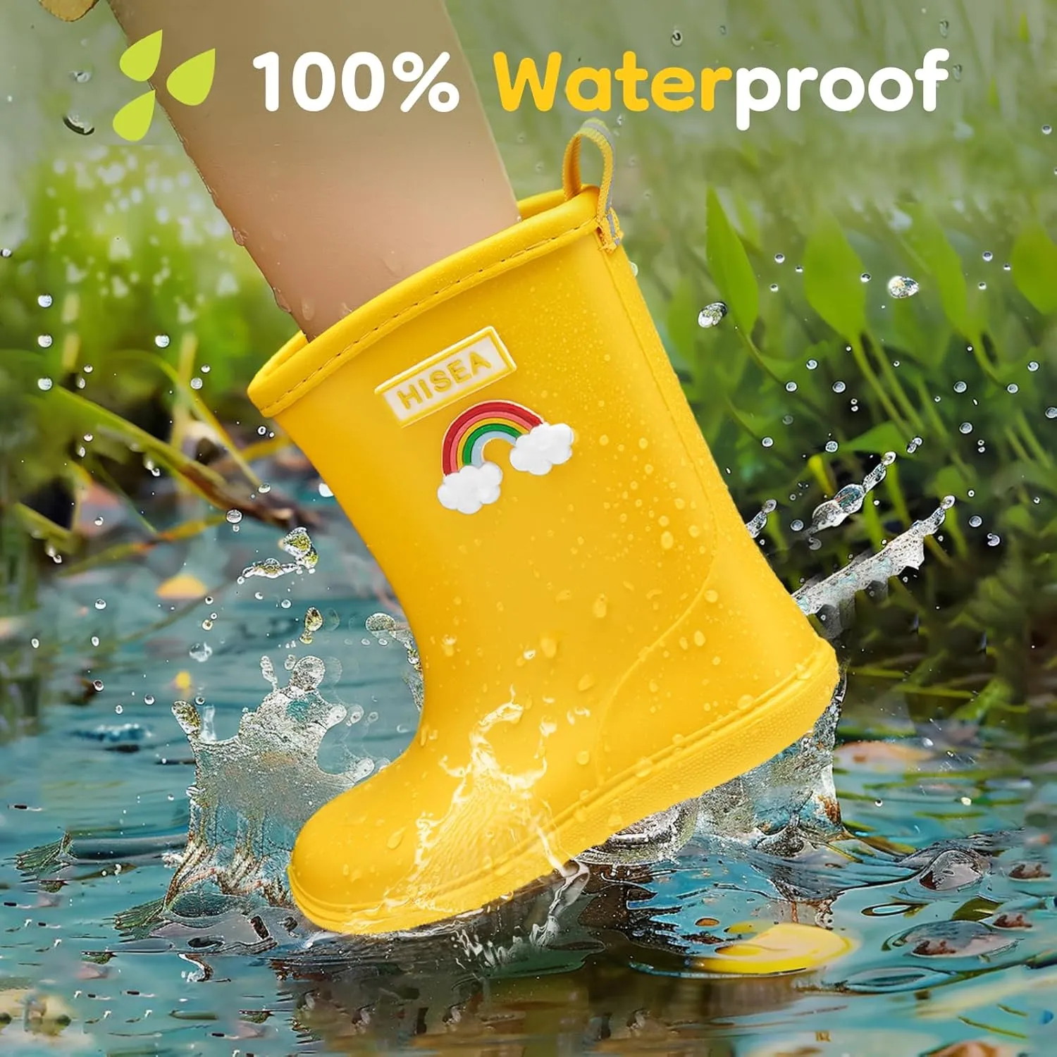 HISEA Toddler Rain Boots Waterproof, Baby Kids Short Rubber Rain Shoes Lightweight for Boys Girls