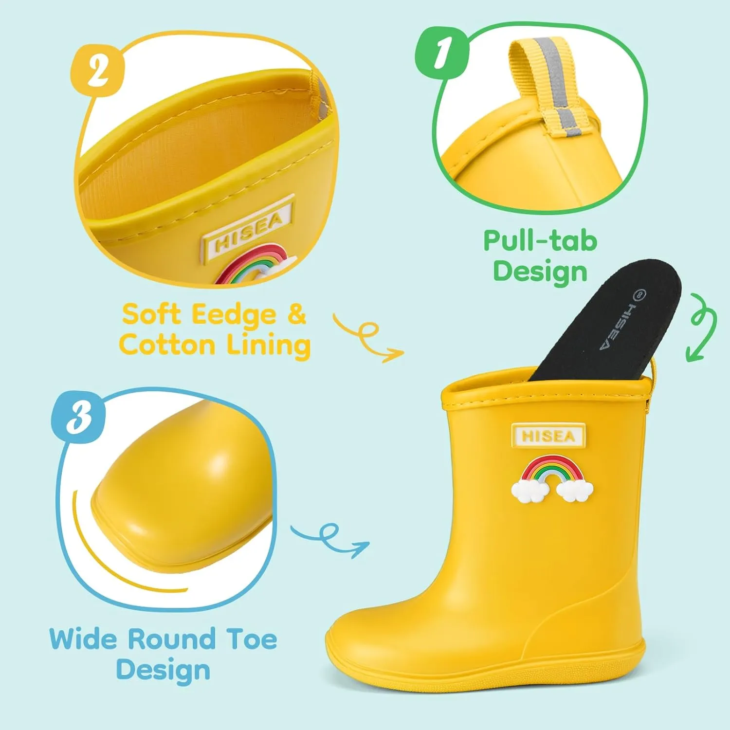 HISEA Toddler Rain Boots Waterproof, Baby Kids Short Rubber Rain Shoes Lightweight for Boys Girls