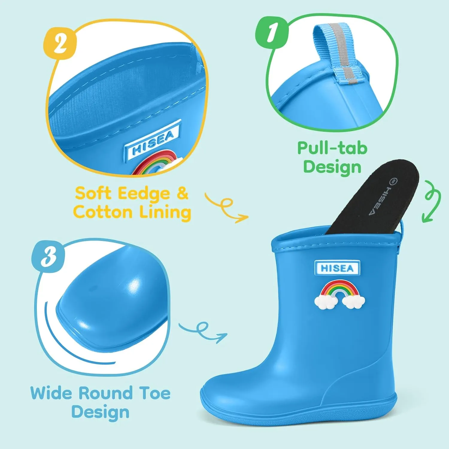 HISEA Toddler Rain Boots Waterproof, Baby Kids Short Rubber Rain Shoes Lightweight for Boys Girls