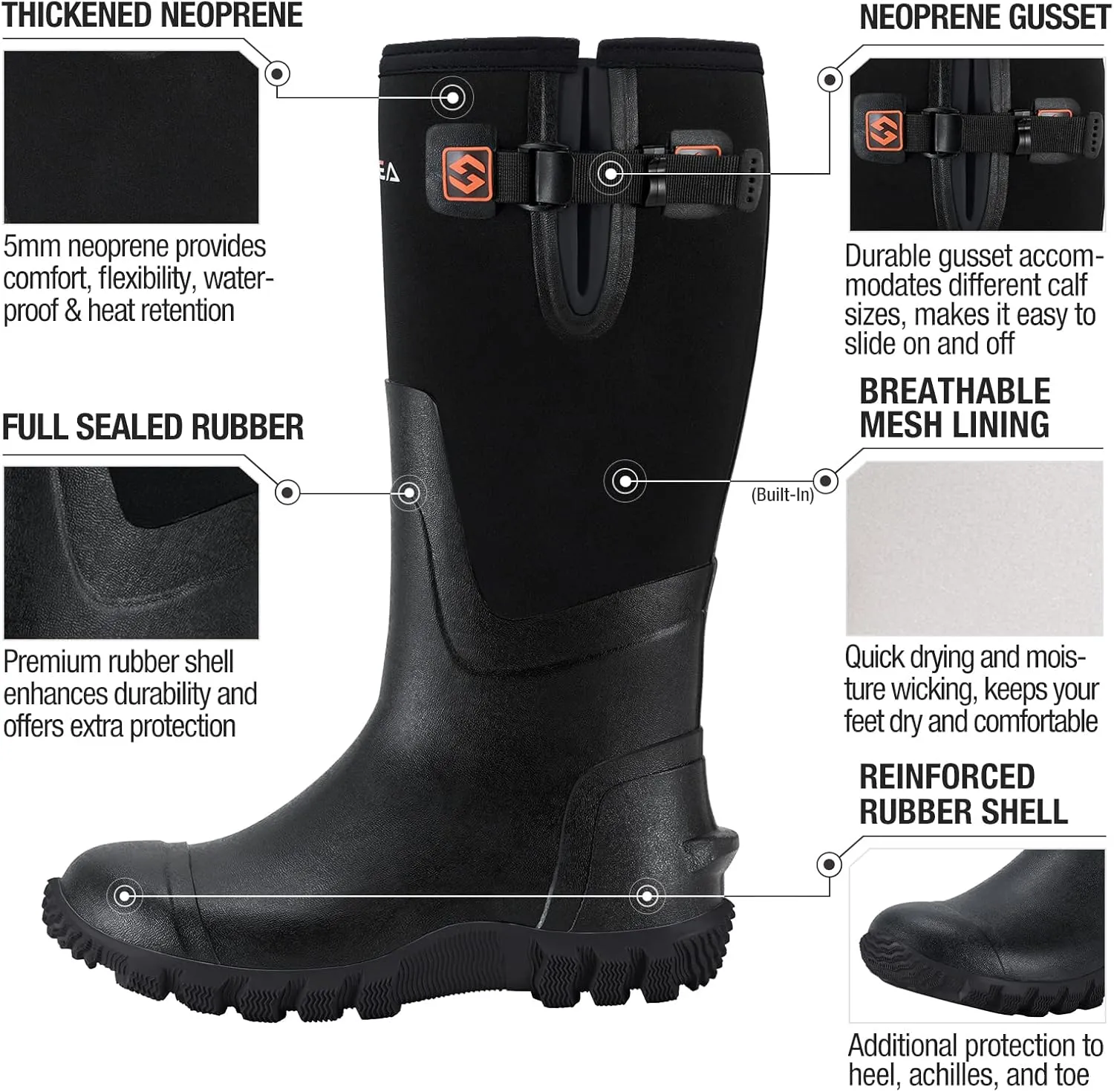 HISEA Women's Mid Calf Rain Boots Waterproof Rubber Boot for Garden Mud Working
