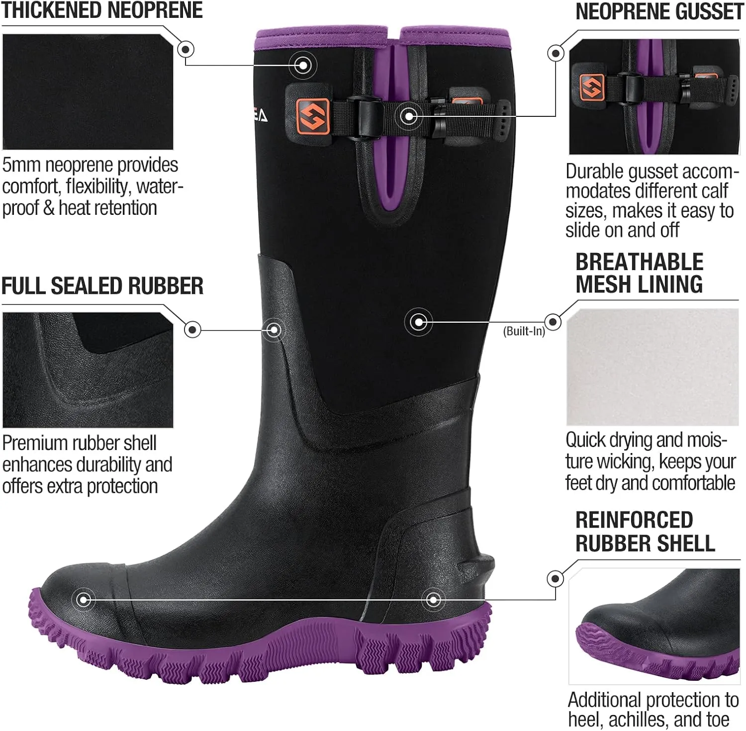 HISEA Women's Mid Calf Rain Boots Waterproof Rubber Boot for Garden Mud Working