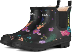 HISEA Women's Plush Rain Boots Waterproof, Chelsea Rubber Booties Women, Ladies Ankle Boots for Winter Spring Garden Outdoor
