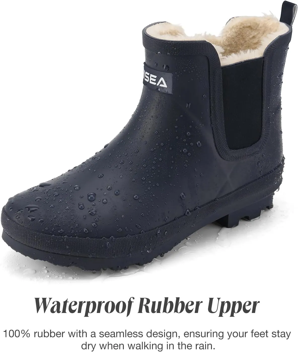 HISEA Women's Plush Rain Boots Waterproof, Chelsea Rubber Booties Women, Ladies Ankle Boots for Winter Spring Garden Outdoor