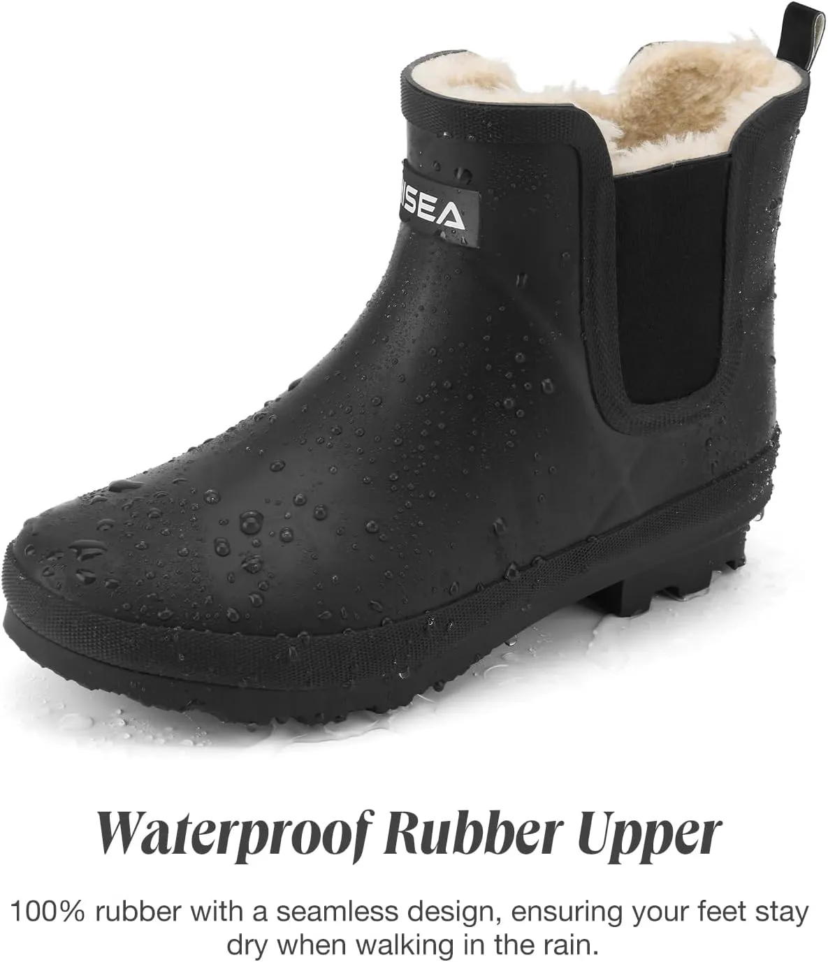 HISEA Women's Plush Rain Boots Waterproof, Chelsea Rubber Booties Women, Ladies Ankle Boots for Winter Spring Garden Outdoor