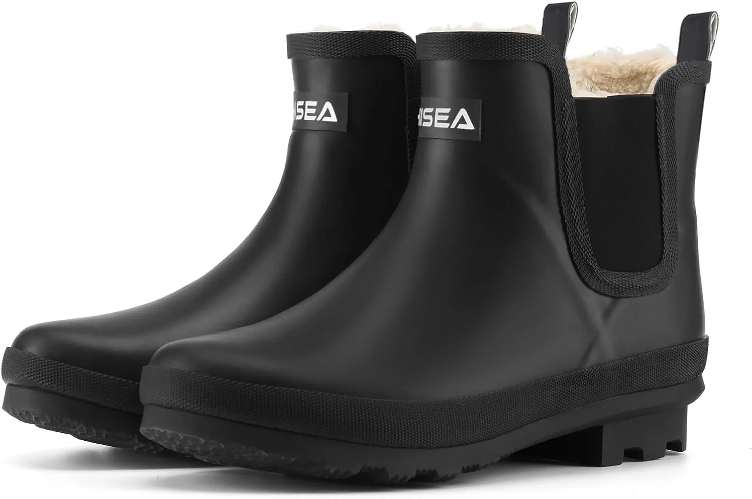 HISEA Women's Plush Rain Boots Waterproof, Chelsea Rubber Booties Women, Ladies Ankle Boots for Winter Spring Garden Outdoor