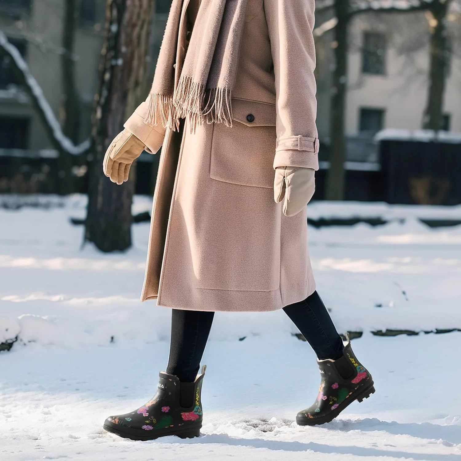 HISEA Women's Plush Rain Boots Waterproof, Chelsea Rubber Booties Women, Ladies Ankle Boots for Winter Spring Garden Outdoor