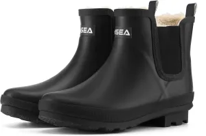 HISEA Women's Plush Rain Boots Waterproof, Chelsea Rubber Booties Women, Ladies Ankle Boots for Winter Spring Garden Outdoor