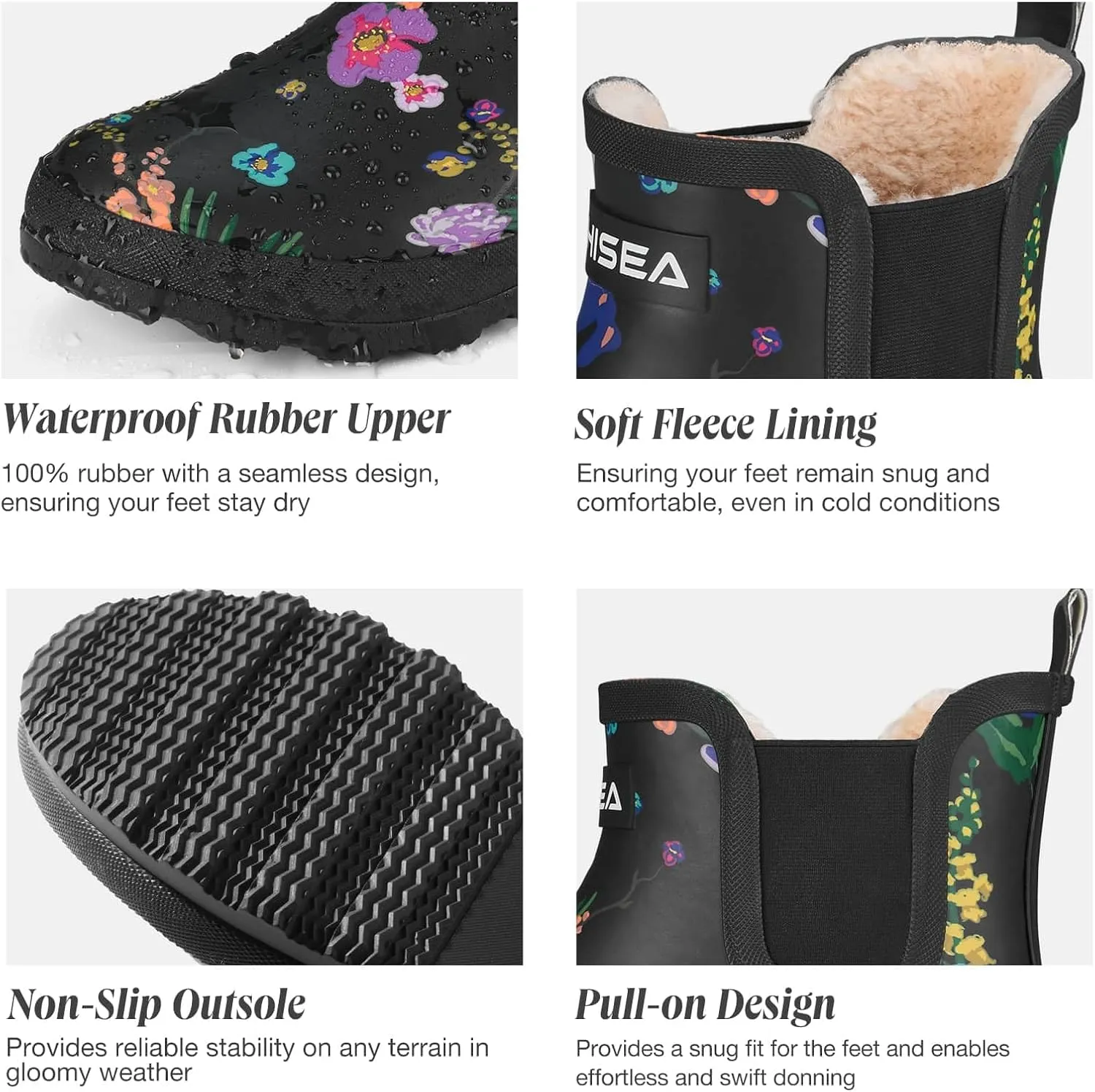 HISEA Women's Plush Rain Boots Waterproof, Chelsea Rubber Booties Women, Ladies Ankle Boots for Winter Spring Garden Outdoor