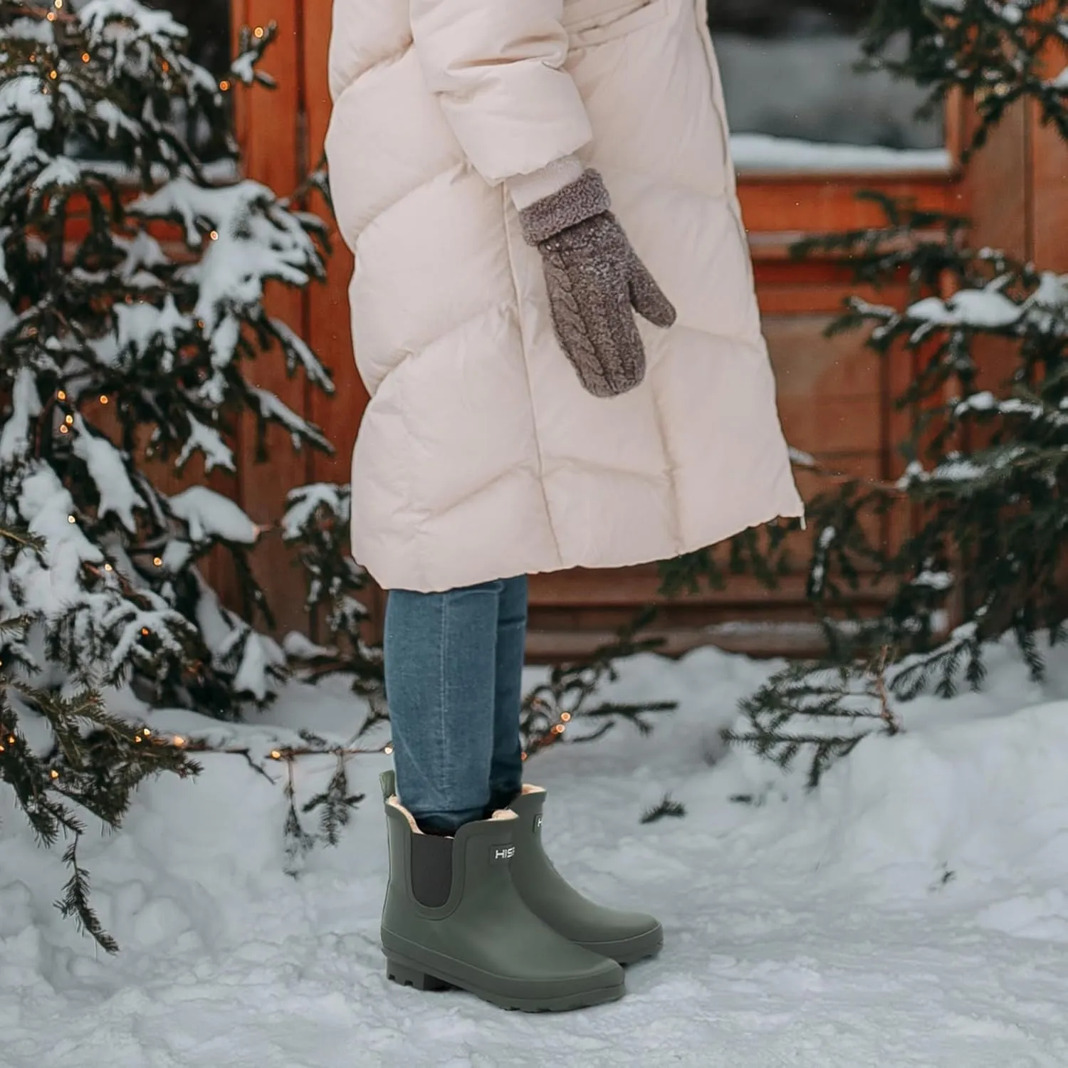HISEA Women's Plush Rain Boots Waterproof, Chelsea Rubber Booties Women, Ladies Ankle Boots for Winter Spring Garden Outdoor