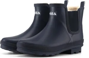 HISEA Women's Plush Rain Boots Waterproof, Chelsea Rubber Booties Women, Ladies Ankle Boots for Winter Spring Garden Outdoor