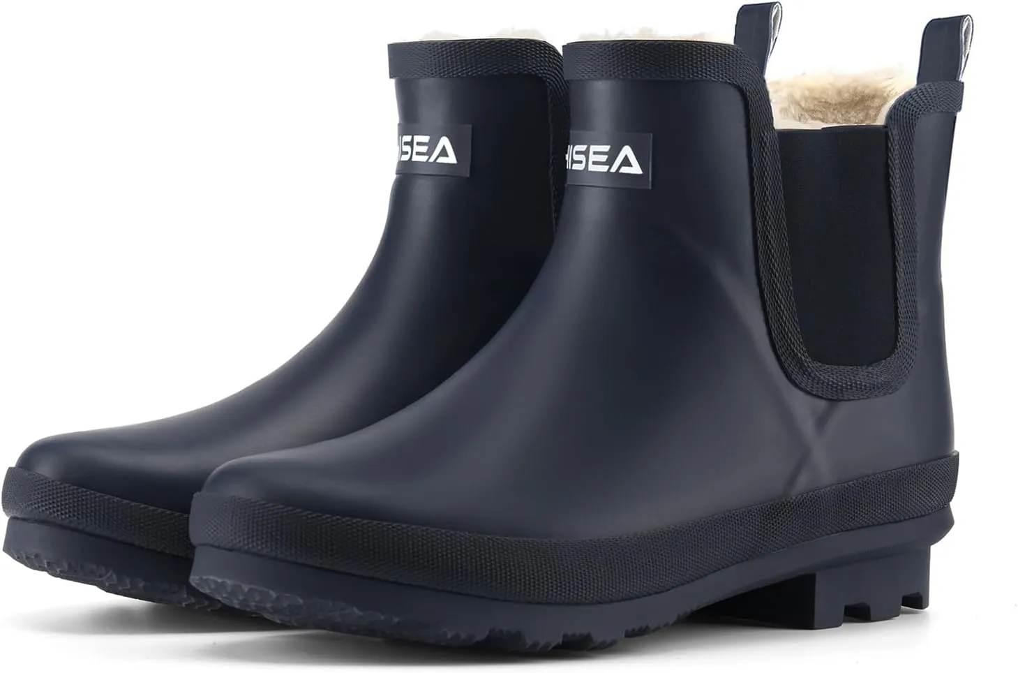 HISEA Women's Plush Rain Boots Waterproof, Chelsea Rubber Booties Women, Ladies Ankle Boots for Winter Spring Garden Outdoor