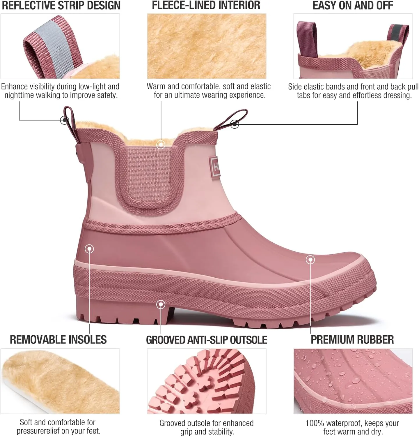 HISEA Women's Saltwater Winter Rain Boots Waterproof Duck Chelsea Lined Outdoor Garden Boot