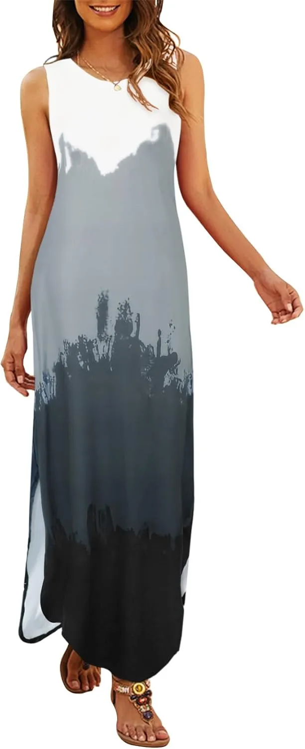 Hount Women's Casual Summer Sleeveless Dress Loose Split Maxi Dresses with Pockets