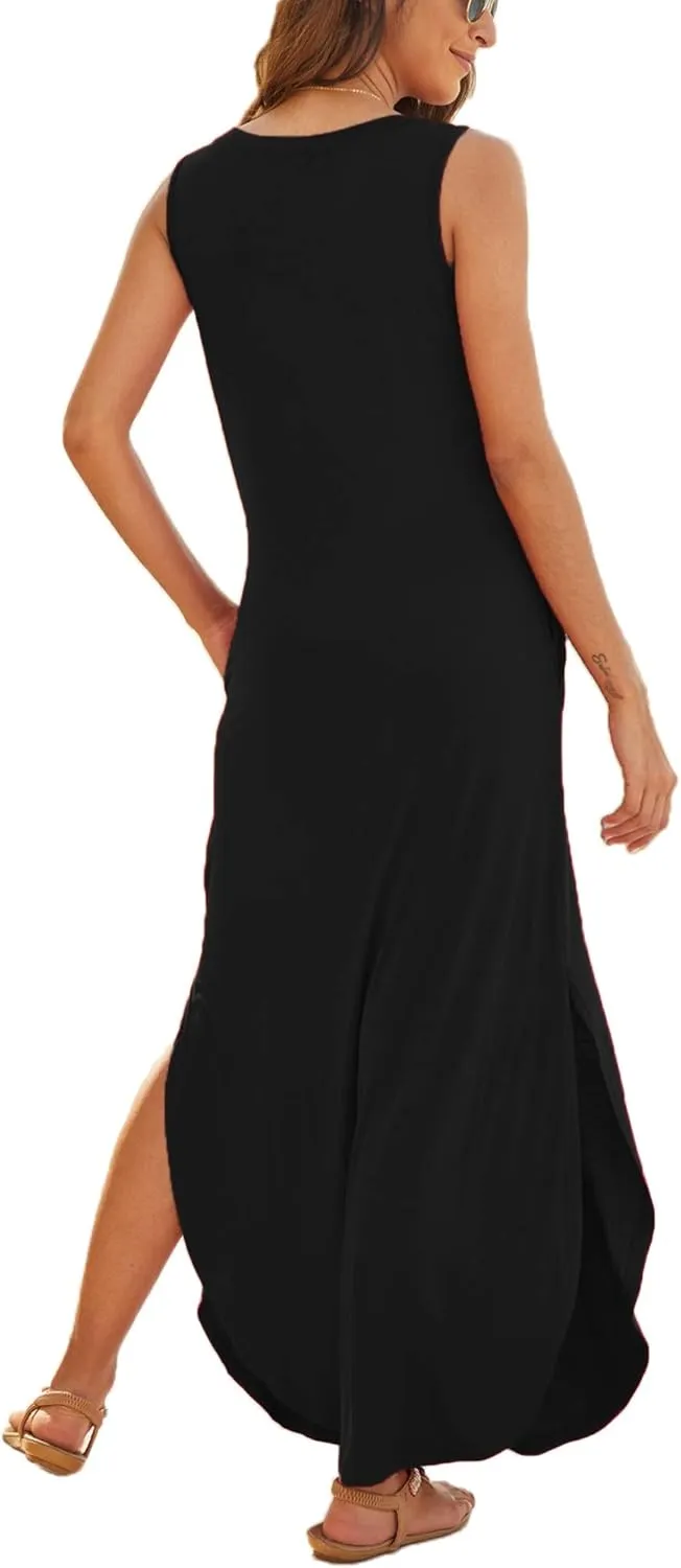 Hount Women's Casual Summer Sleeveless Dress Loose Split Maxi Dresses with Pockets