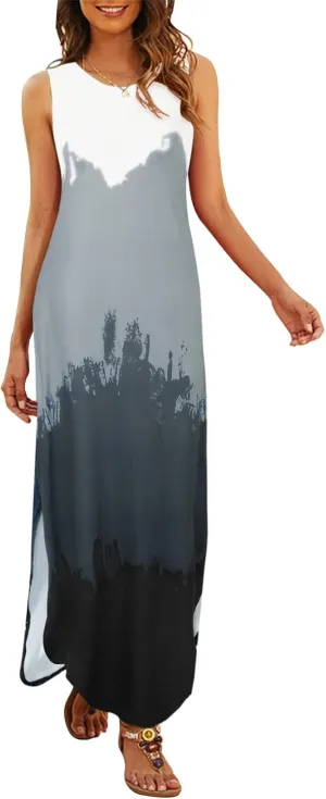 Hount Women's Casual Summer Sleeveless Dress Loose Split Maxi Dresses with Pockets