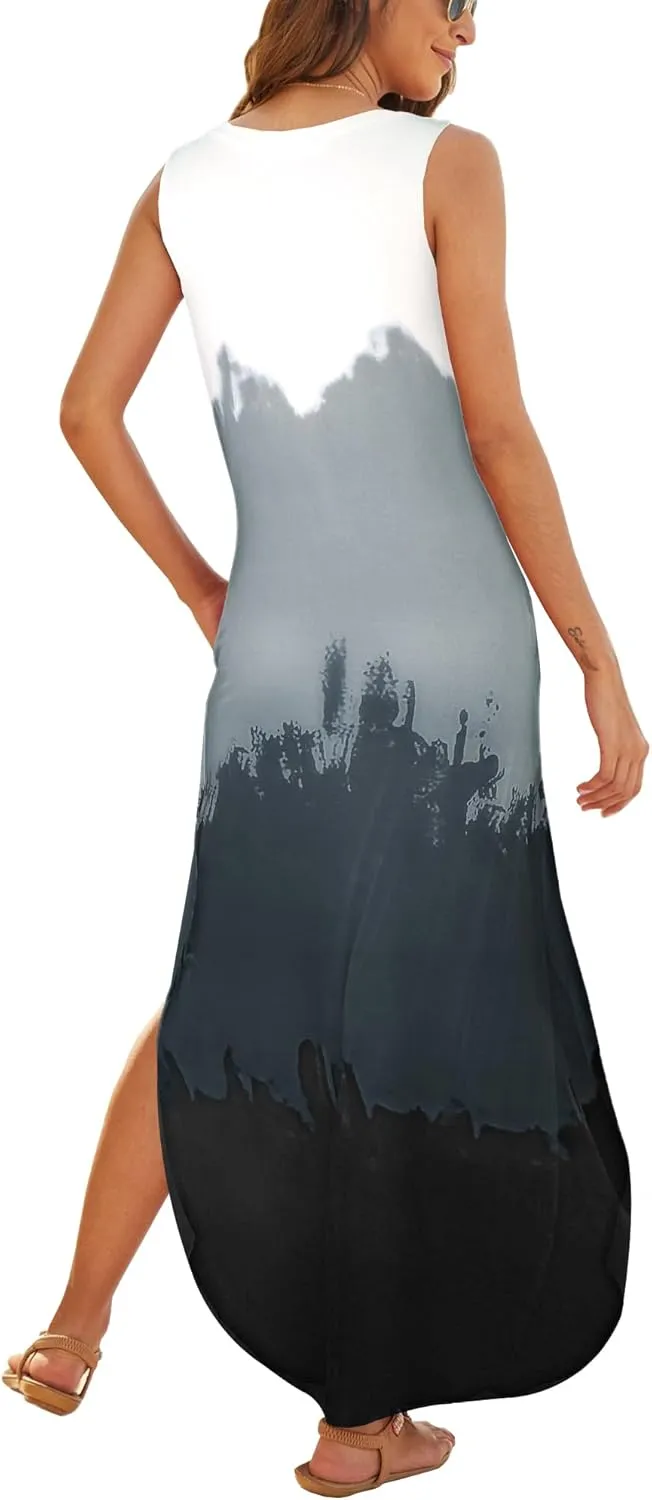 Hount Women's Casual Summer Sleeveless Dress Loose Split Maxi Dresses with Pockets