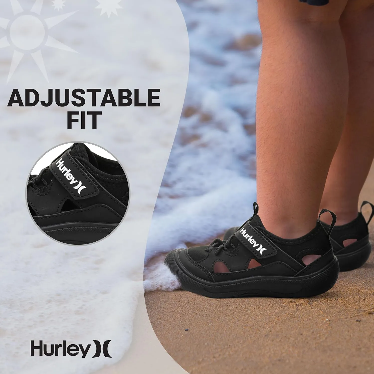 Hurley Kid's Toddlers Water Shoes, Extra Strength Outsole Water Shoes for Boys and Girls, Lightweight Closed Toe Sandals, Beach Shoes with Adjustable Upper-for Outdoors, Water Play and Pool Dylan