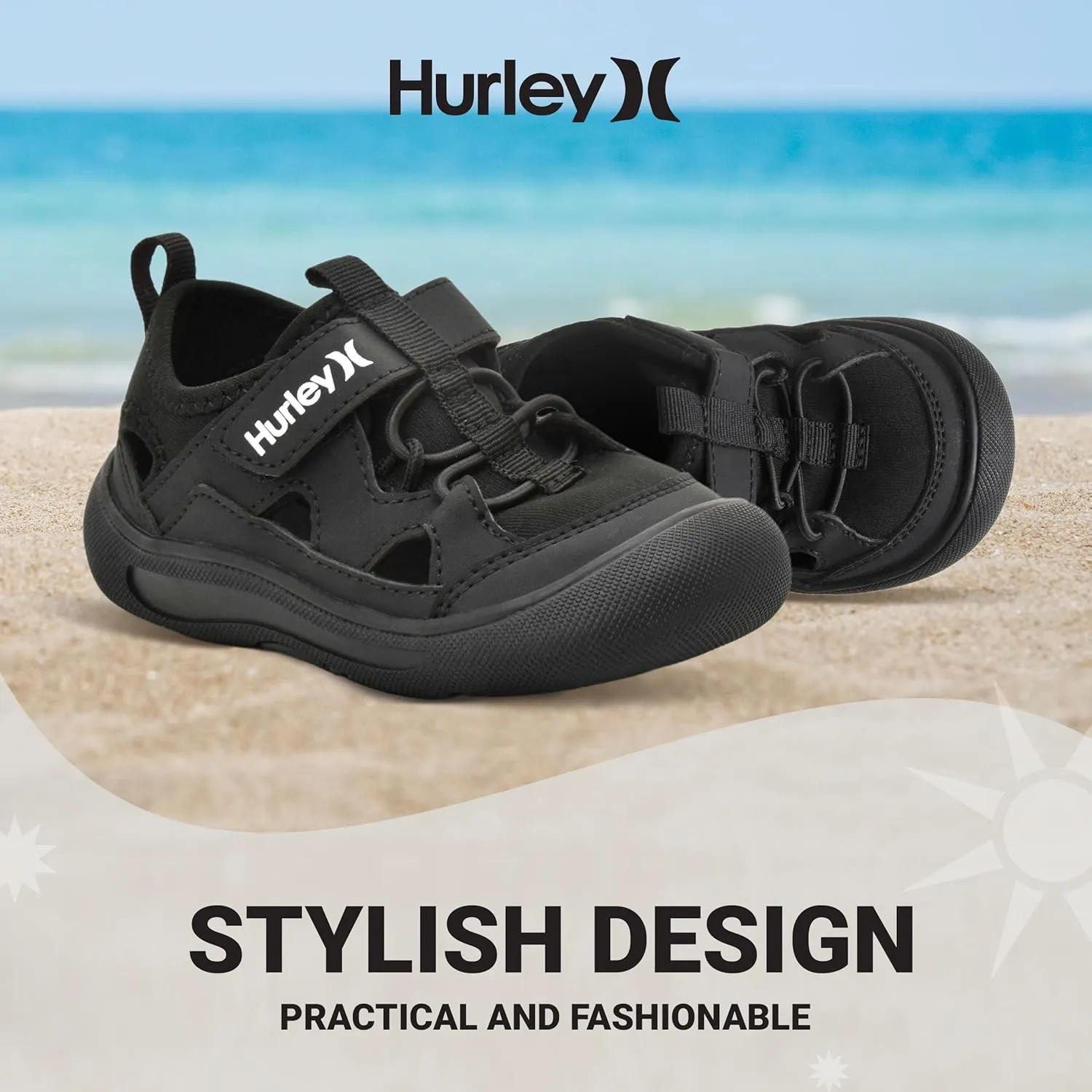 Hurley Kid's Toddlers Water Shoes, Extra Strength Outsole Water Shoes for Boys and Girls, Lightweight Closed Toe Sandals, Beach Shoes with Adjustable Upper-for Outdoors, Water Play and Pool Dylan