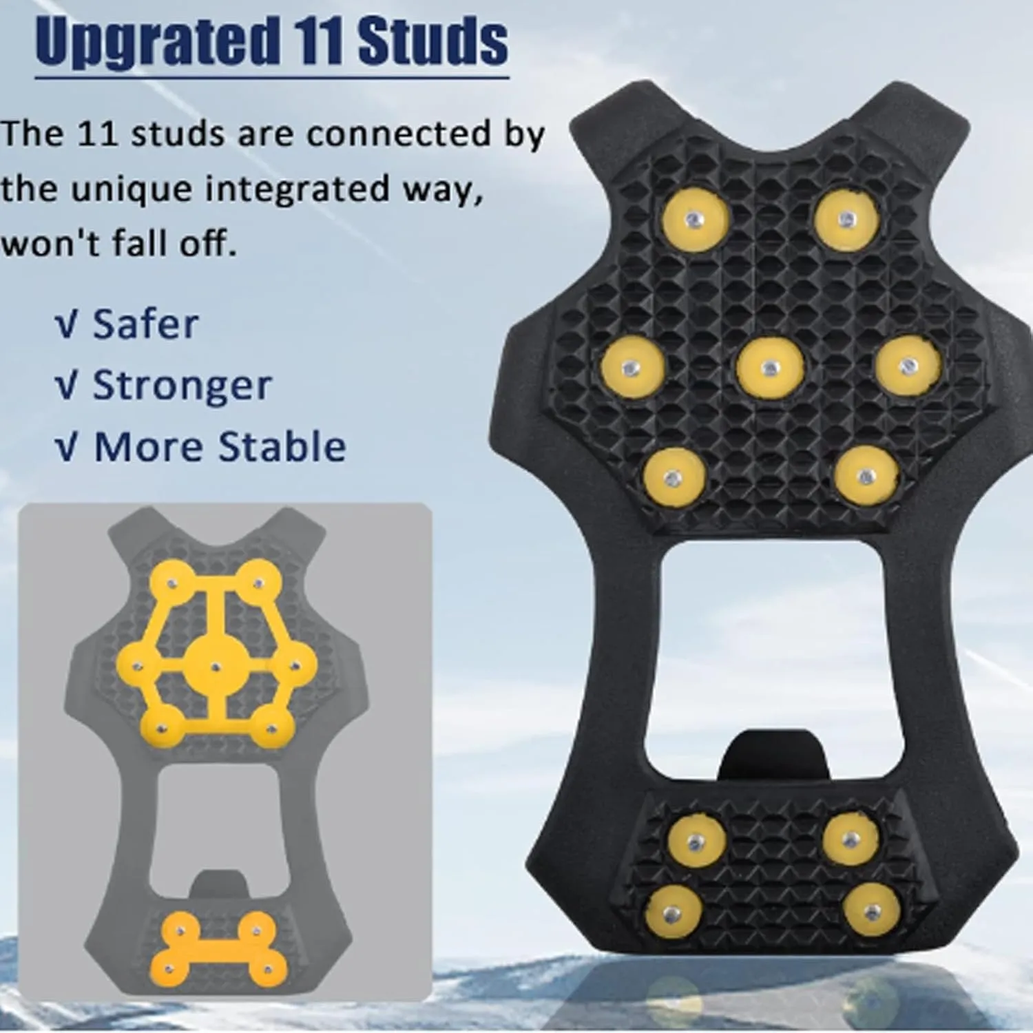 Ice Cleats Snow Traction Cleats for Shoes and Boots Anti Slip Crampons 11 Studs Rubber Walk Traction Grippers Non-Slip Overshoe for Women Men Walking on Snow and Ice
