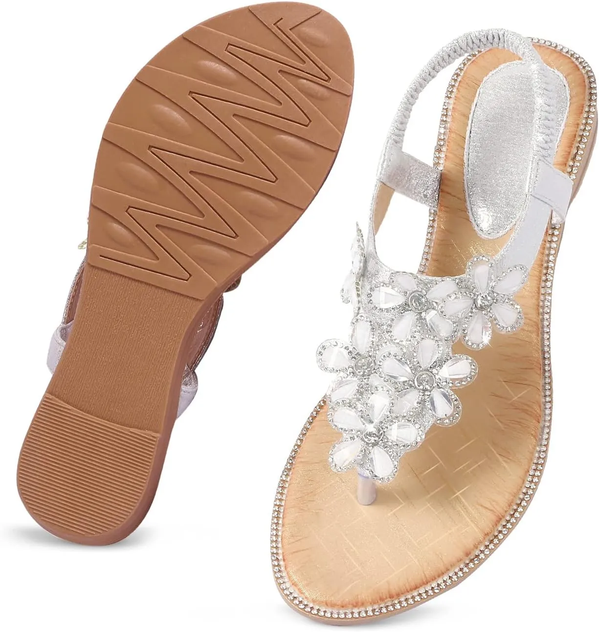 iCKER Women Sandals Rhinestone Dressy Casual Summer flat flip flops Comfortable Sandals
