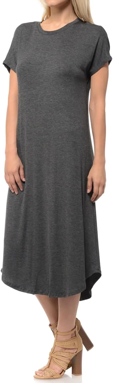 iconic luxe Women's A Line Short Sleeve T Shirt Midi Dress Summer Casual