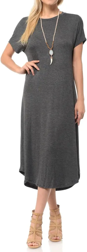 iconic luxe Women's A Line Short Sleeve T Shirt Midi Dress Summer Casual
