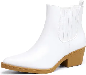 IDIFU IN2 Women's Chelsea Boots Pointed Toe Ankle Booties Low Short Chunky Block Heel Fall Boots Slip On Dress Boots for Women Ladies Comfy Casual Comfortable Cute Elastic Boots