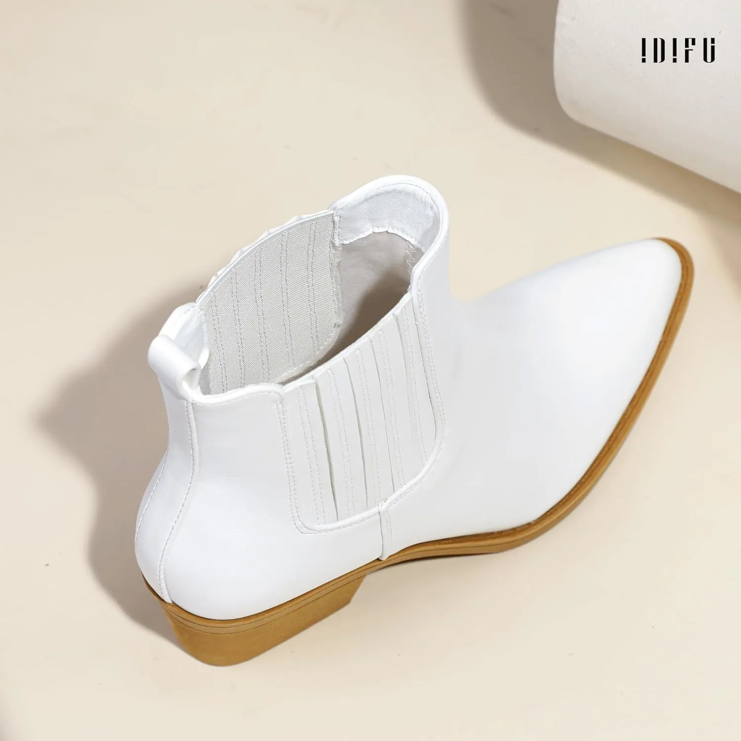 IDIFU IN2 Women's Chelsea Boots Pointed Toe Ankle Booties Low Short Chunky Block Heel Fall Boots Slip On Dress Boots for Women Ladies Comfy Casual Comfortable Cute Elastic Boots