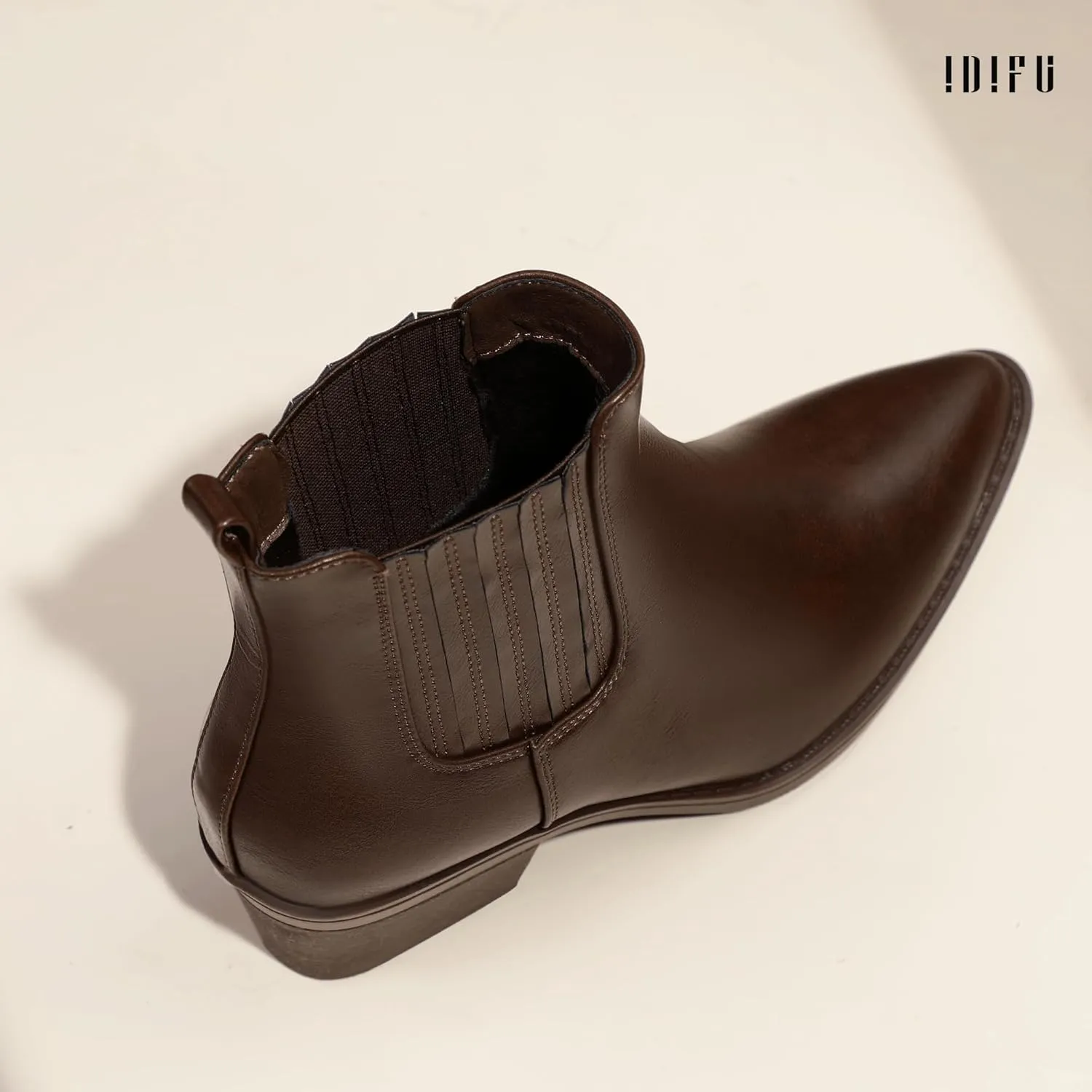 IDIFU IN2 Women's Chelsea Boots Pointed Toe Ankle Booties Low Short Chunky Block Heel Fall Boots Slip On Dress Boots for Women Ladies Comfy Casual Comfortable Cute Elastic Boots