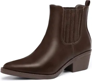 IDIFU IN2 Women's Chelsea Boots Pointed Toe Ankle Booties Low Short Chunky Block Heel Fall Boots Slip On Dress Boots for Women Ladies Comfy Casual Comfortable Cute Elastic Boots