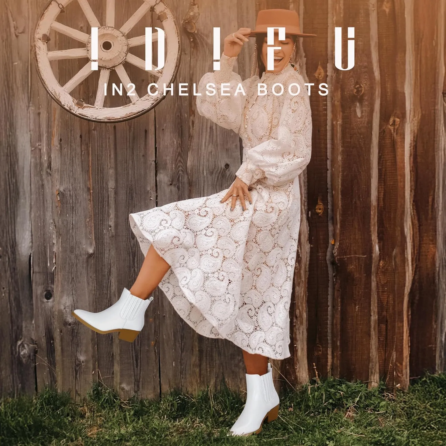IDIFU IN2 Women's Chelsea Boots Pointed Toe Ankle Booties Low Short Chunky Block Heel Fall Boots Slip On Dress Boots for Women Ladies Comfy Casual Comfortable Cute Elastic Boots