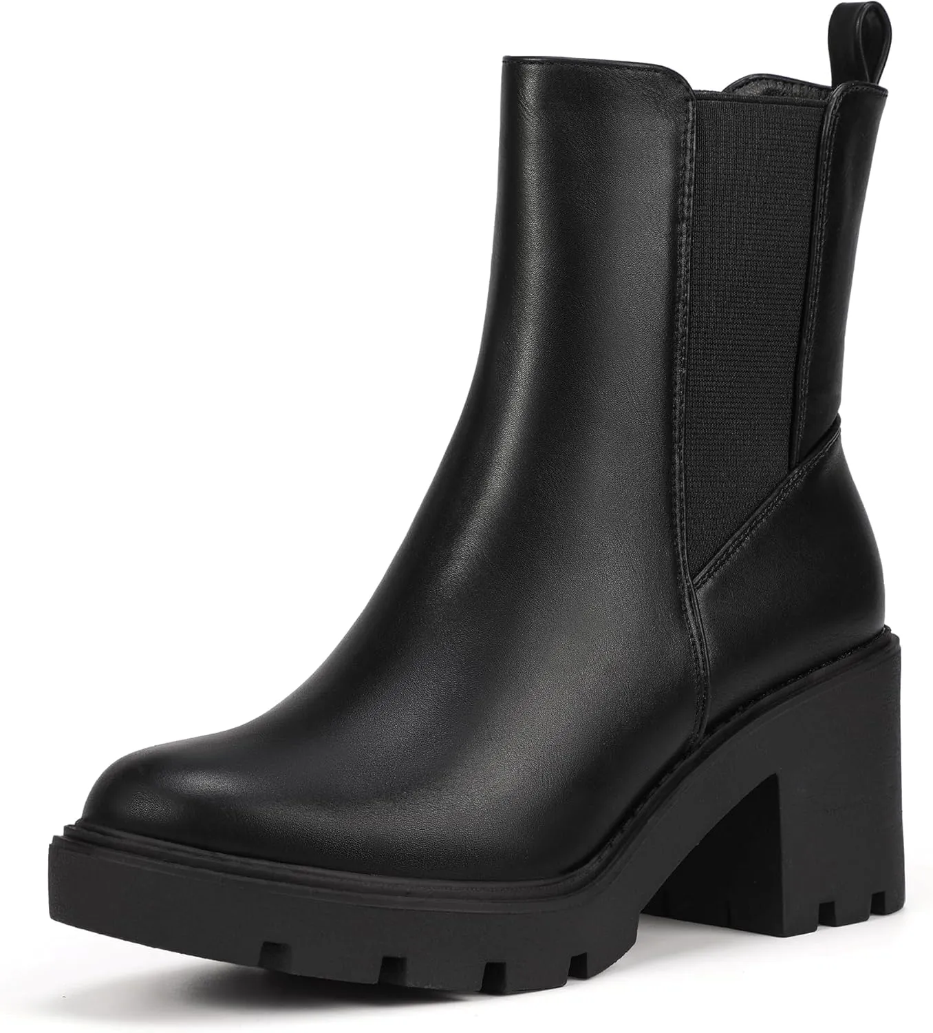IDIFU IN3 Chelsea Boots Women Slip on Chunky High Heel Ankle Boots Waterproof Formal Casual Cute Dress Booties Comfortable Fashion Dressy Elastic Platform Fall Lug Sole Heeled Boots